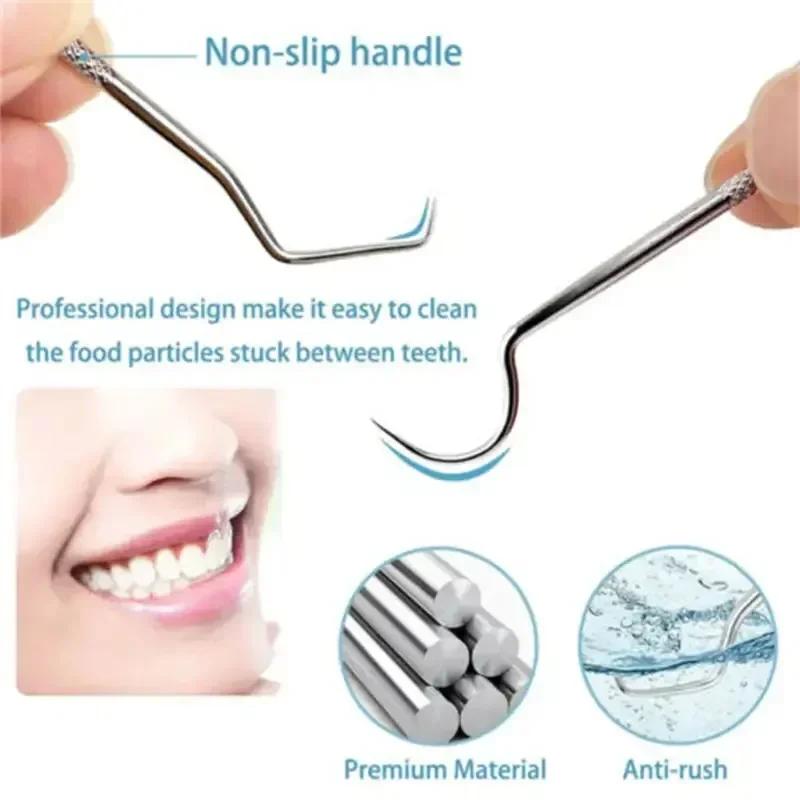 7pc/1set Stainless Steel Toothpicks Pocket Set With Keychain Reusable Metal Teeth Cleaner Tools Portable Nursing Care Tools
