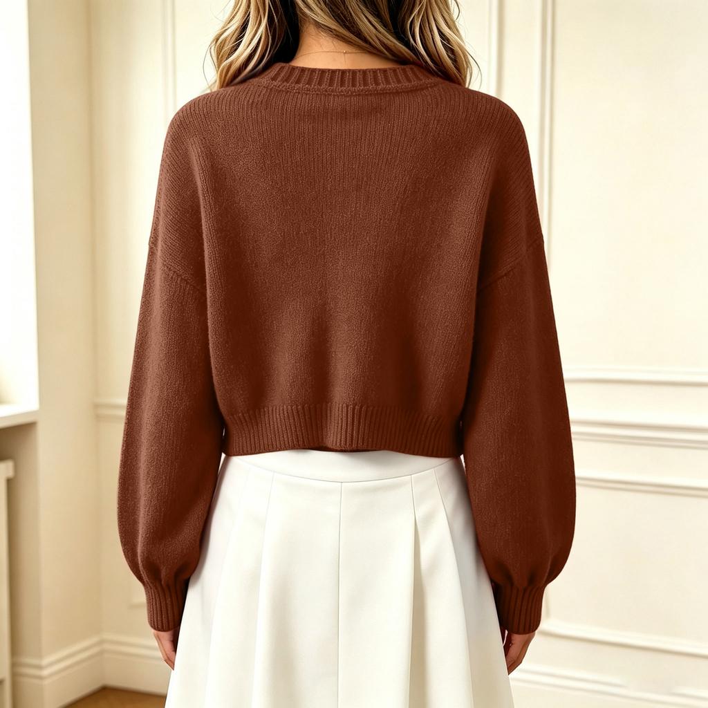 Women's Oversized V-Neck Knit Cardigan with Long Sleeve Sweater
