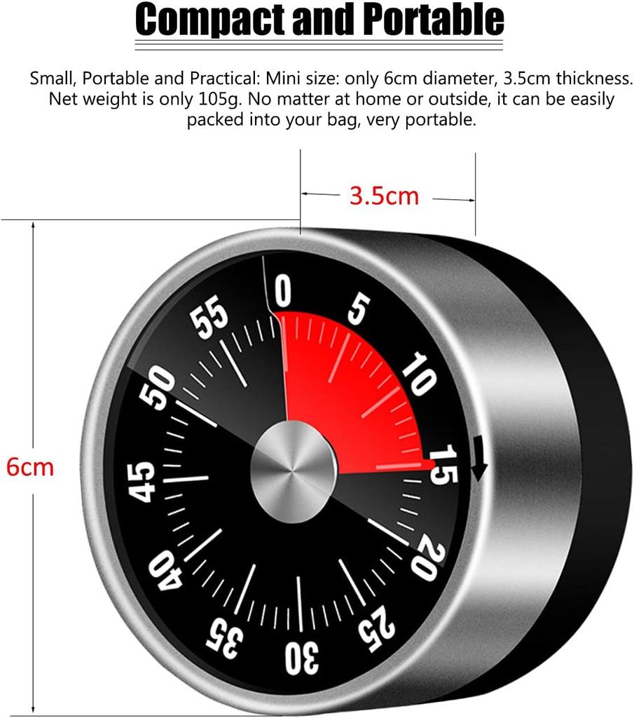1pc,Stainless Steel Mechanical Kitchen Timer 60-Minute Visual Countdown Timer Reminder Magnetically Mounted