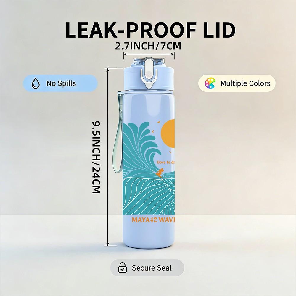 1PC Wave Ocean Sunset Line Art 750ml Color Plastic Sports Water Bottle Leakproof Flip Straw Lid Suitable for Sports Office Home Use