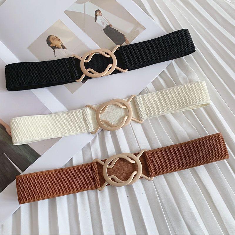 Elegant Korean Style Women's Metal Buckle Belt With Elastic Slimming Waist Design For Dresses
