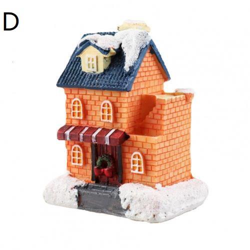 Mini Christmas Village Houses LED Lighted Resin Cottage Figure Christmas Decorations Seasonal Electric Figures For Fireplace