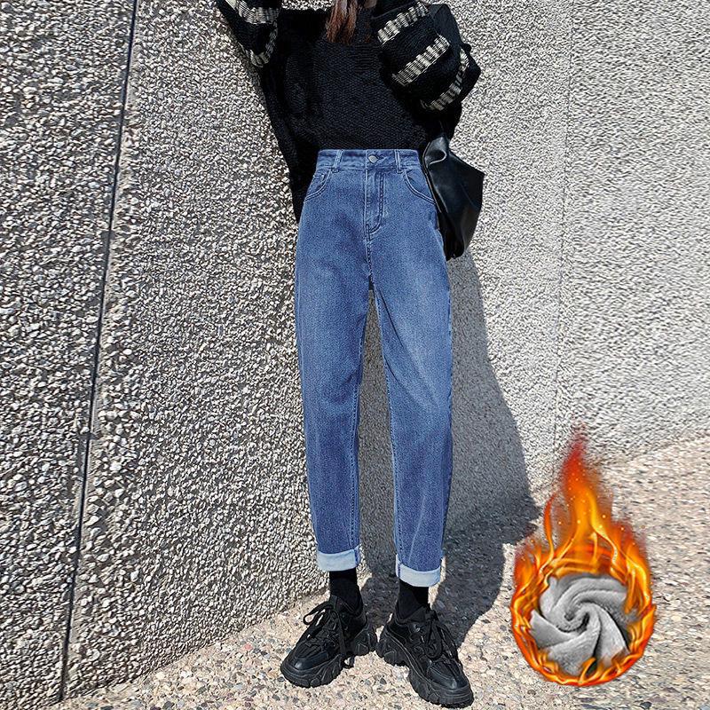 Women s High-Waisted Velvet Slim-Fit Carrot Harem Jeans - Autumn/Winter Style Small