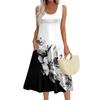 Women's Fashion Round Neck Sleeveless Pleated Beach Dress With Pockets Long Floral Dresses
