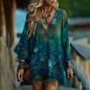 Camicetta da Donna Scollo a V Manica Lunga Vestibilità Regolare Casual Stampa Floreale Camicia Boemia