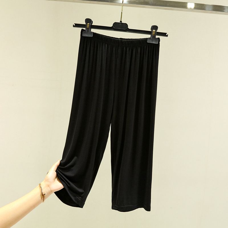 

Modal Thin Chubby Girl Casual High Waist Cropped Pants Black M (recommended 40.00 kg-50.00 kg