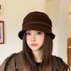 New Literary Style Pleated Bucket Hat Female Face Small Autumn and Winter Retro Woolen Basin Hat Big Head Circumference Sun Hat