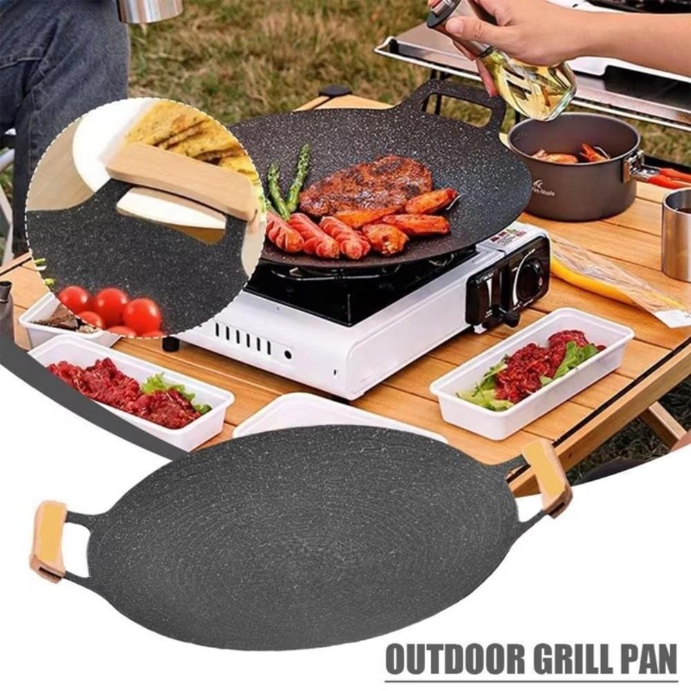 Round Shape Smokeless Griddle Pan 30/32/34/36/38cm Barbecue Plate Non-Stick Frying Pan  Travel BBQ