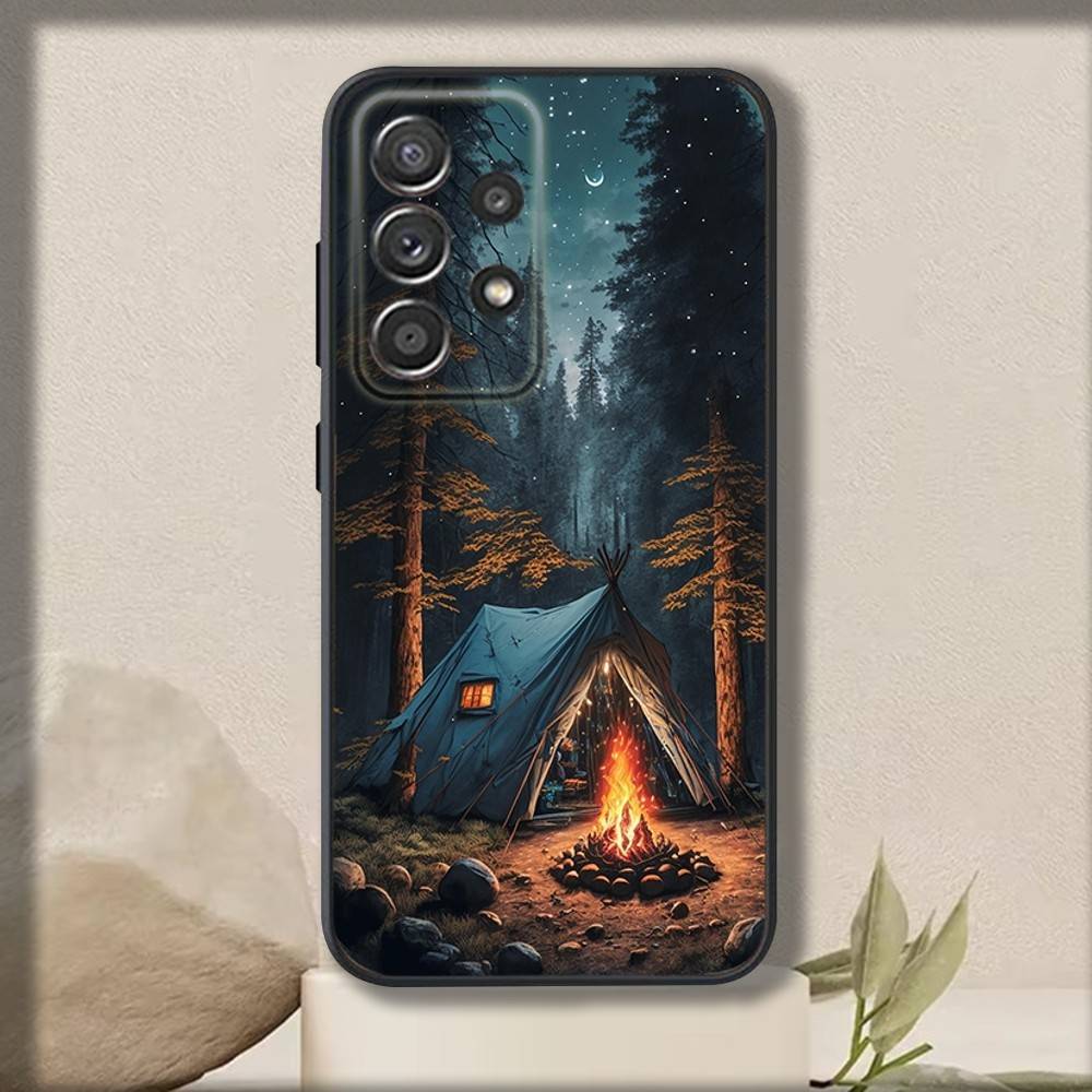 Outdoor Campings Phone Case For Samsung S 25,24,23,22,30,21,10,9,Ultra,Plus,Lite,FE,4,5 G Soft Black Case