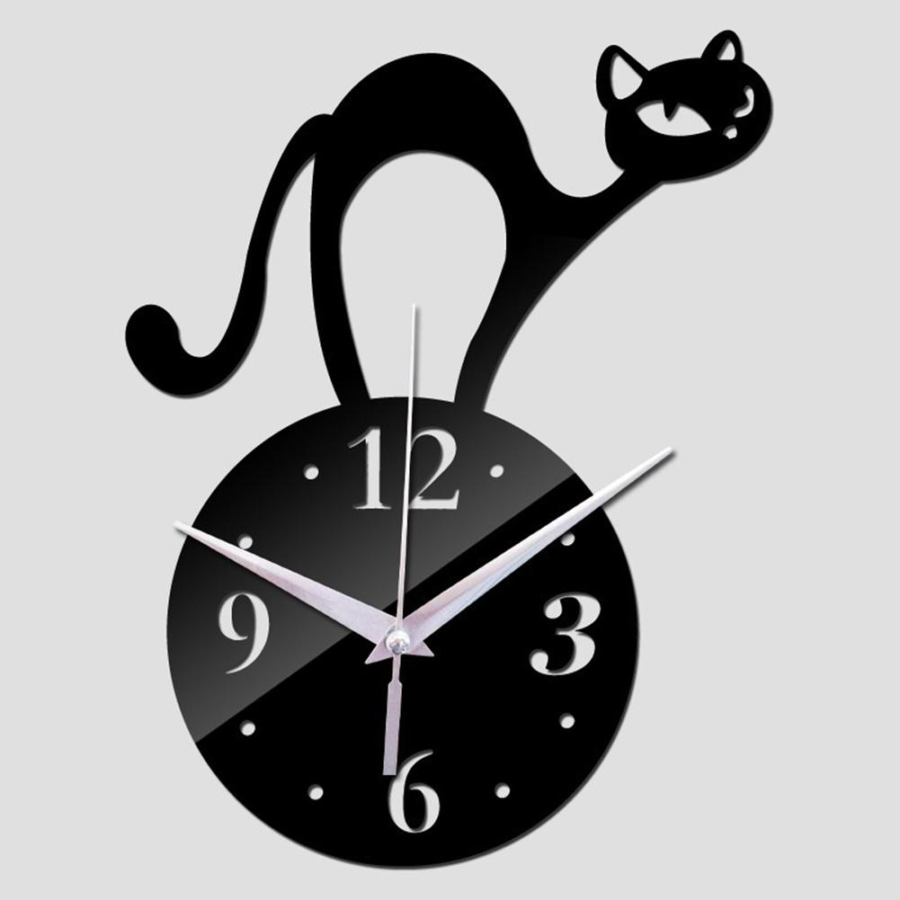 Creative Cat Wall Clocks Mirror Frameless Battery Operated Wall mounted Clocks For Home Living Room Decor