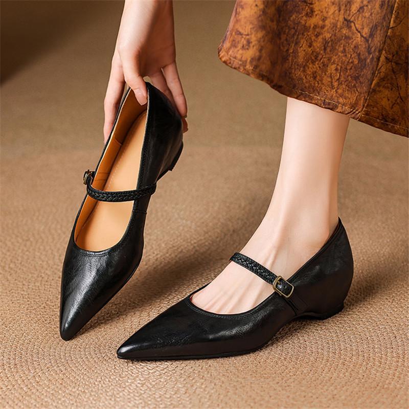 Fashion New Spring/summer Genuine Leather Women Shoes Pointed Toe Shoes for Women Fashion Mary Jane Shoes Internal Elevation Women Pumps