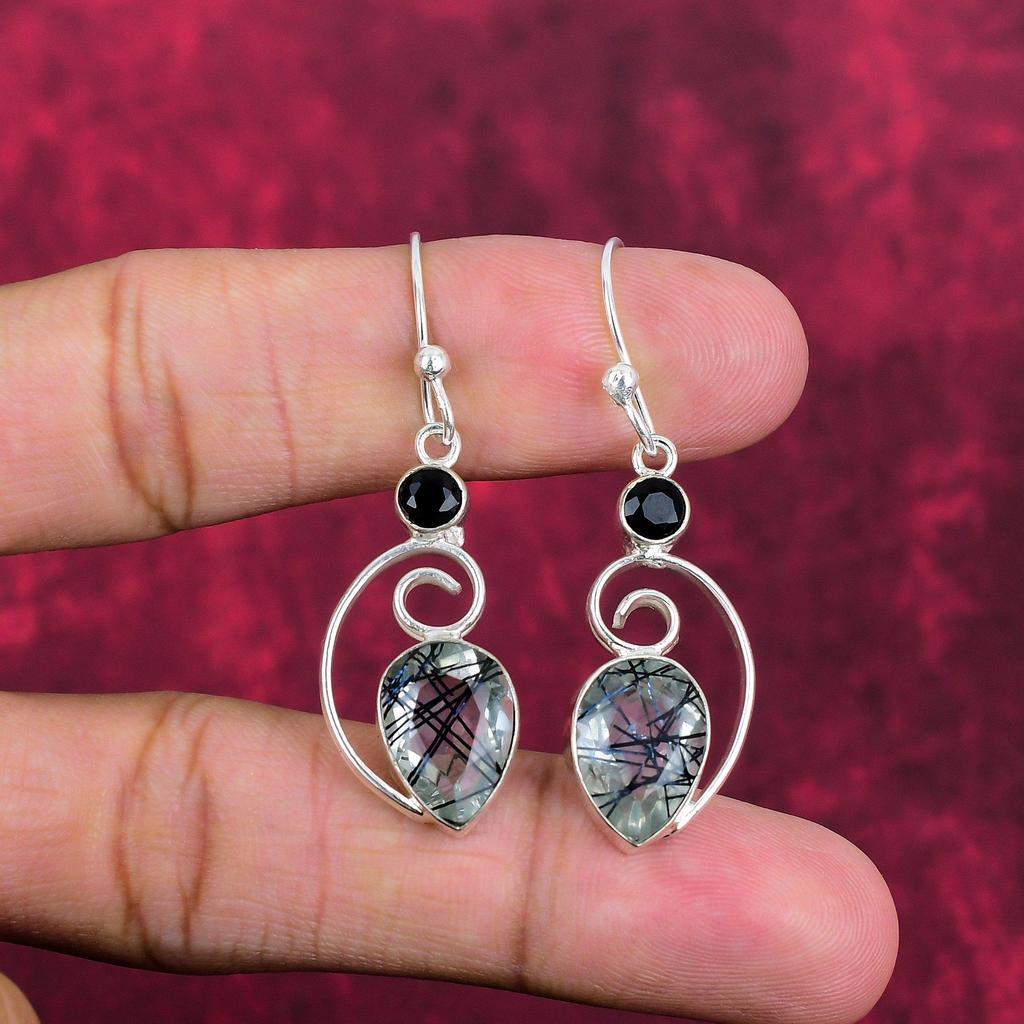 Black Rutile, Black Spinel Earrings Gemstone Jewelry, 925 Solid Sterling Silver Handmade Earrings, Latest Design Jewelry