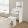 Vanity Table w/ Flip-Top Mirror, Warm White Makeup Vanity with Hidden Storage Compartments & Padded Stool, Sturdy Dressing Table