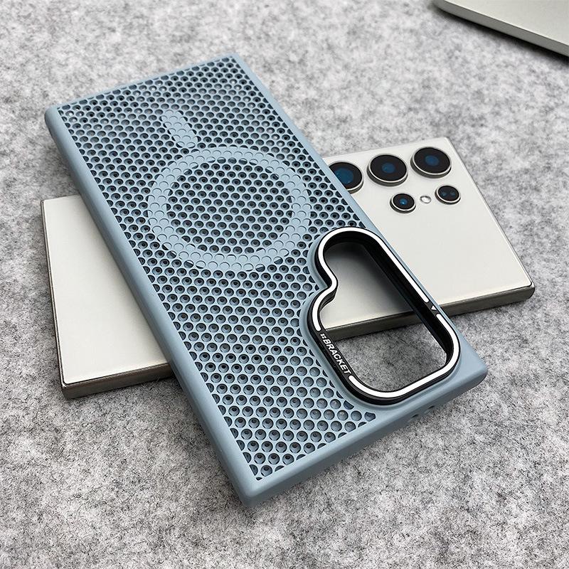 

Samsung S25 Ultra Breathable Honeycomb Magnetic Phone Case with Lens Stand S24 Plus S23 S24