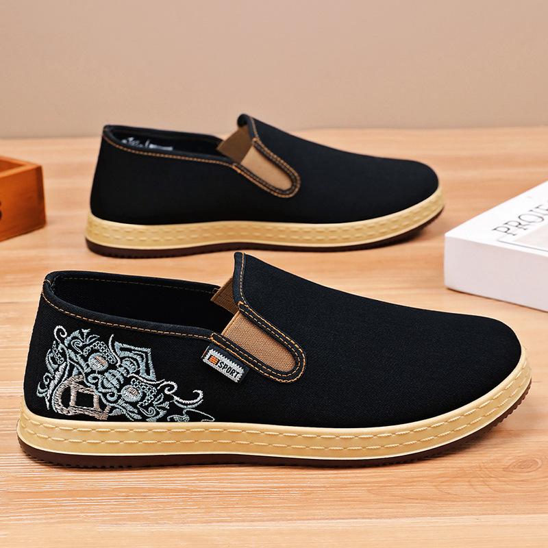 Men'S Shoes New National Style Embroidered Canvas Shoes National Style Shallow Mouth Single Shoes One Pedal Casual Old Beijing Cloth Shoes