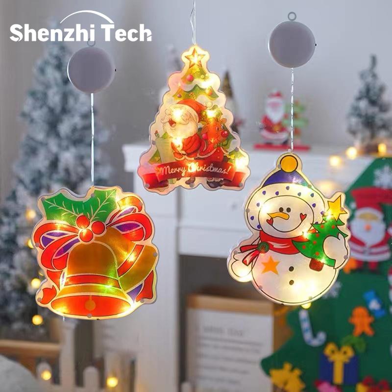 Christmas Decoration Lights, LED Christmas Window Lamp with Suction Cup, Battery Operated Hanging Window Light with Suction Cup