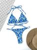 European and American Women's Split Swimsuit Blue Floral Lace-up Bikini 9911