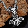 Severský vikingský obrovský náhrdelník s Thorovým kladivem a Mjolnirem, severská koza, knut, symbol Odina