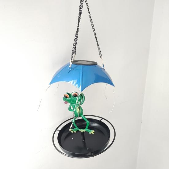 Solar Bird Feeder LED Light Outdoor Bird Feeder Frog or Dwarf Holding Umbrella Bird Feeder for Garden Backyard Decoration