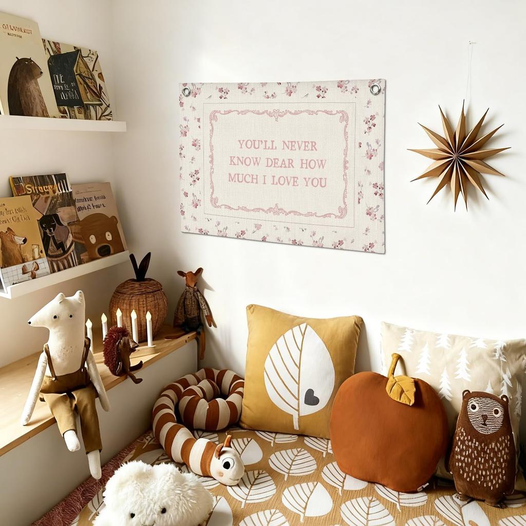 DDYGZYW Boho Floral Nursery Wall Art,Girls Room Decor,Wildflower Nursery Decor Linen Banner Print,You'll Never Know Dear How Much I Love You Wall