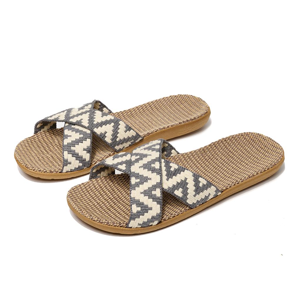 Summer Linen Slippers For Women 36-45 Flat Sandals Lightweight Eva Home Slippers