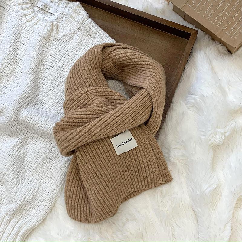 Scarf women's new winter versatile solid color soft waxy knitted wool short scarf warm scarf