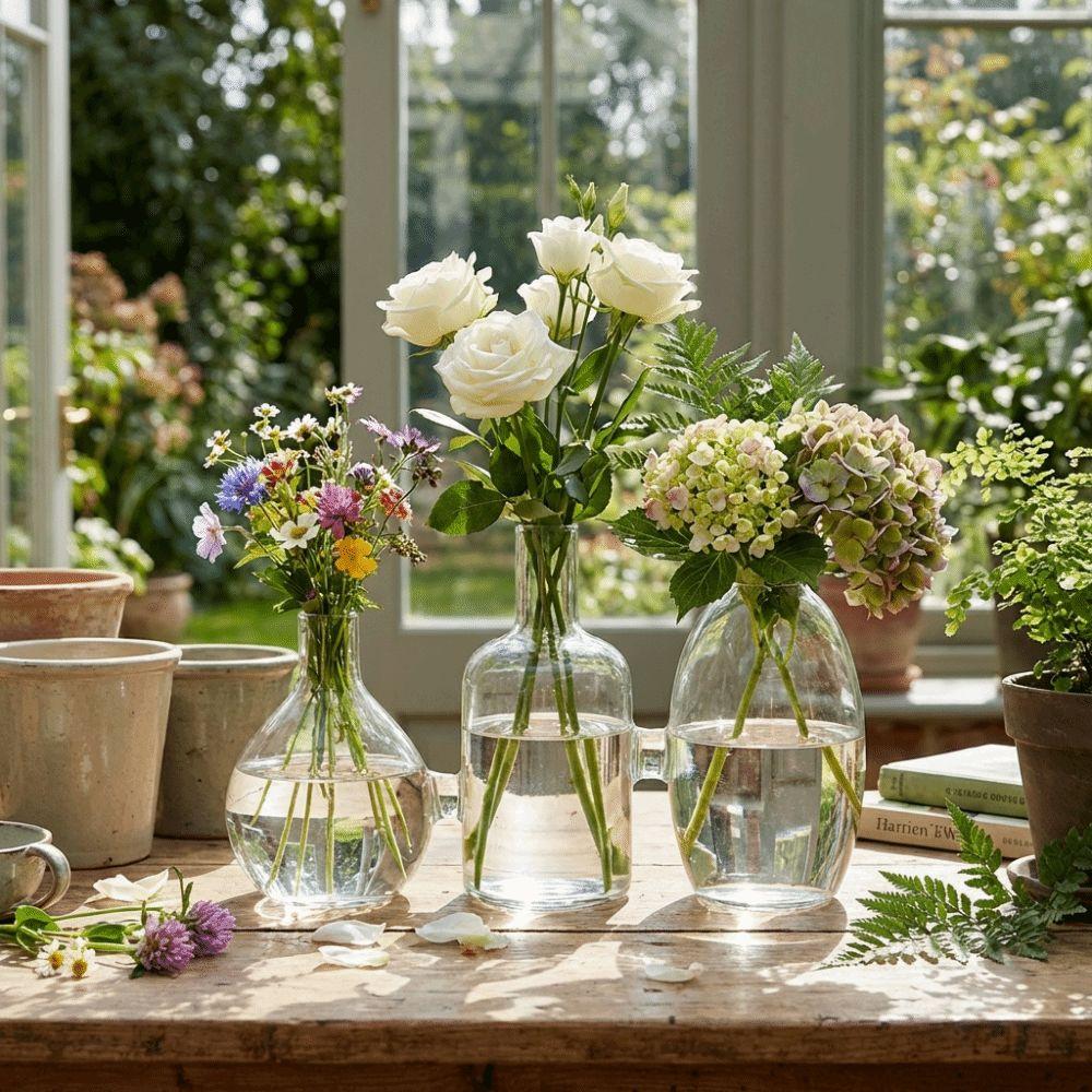 Transparent Glass Vase Triple Connected Flower Holder Plant Terrarium Minimalist Floral Bottle Tabletop Plant Vase