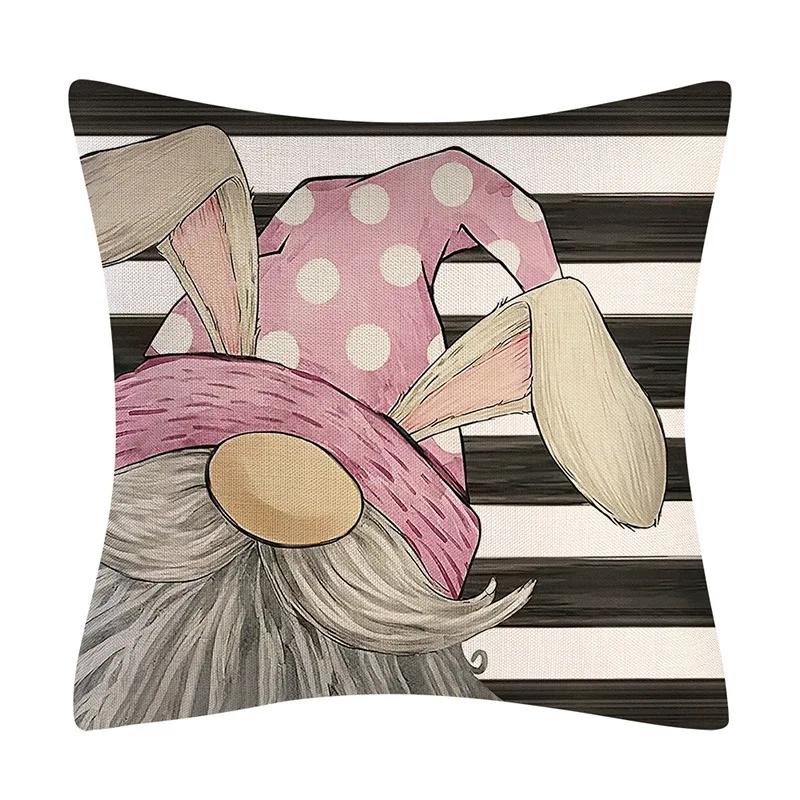 Happy Easter Cushion Cover Bunny Eggs Printed Pillow Cover Easter Rabbit Printed Pillowcase Home Decorative Throw Pillow Case