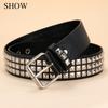 Black Rivet Punk Style Belt with Bright Metal Pyramid Decoration, Suitable for Men and Women