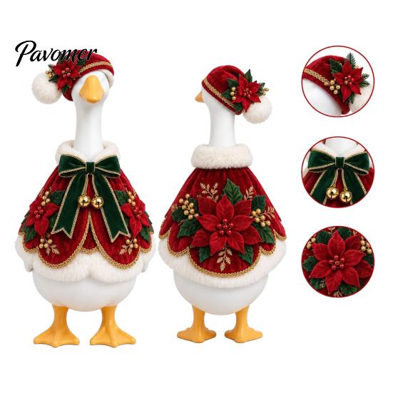 Decorative Patched Goose Clothing Set Christmas Porch Outfit, Festive Poinsettia Costume, Winter Holiday Outfit Clothes with Hat, Seasonal Apparel for