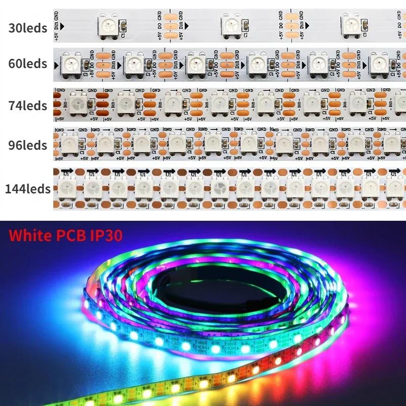 

DC5V WS2812B Led Strip 30/60/74/96/144 Leds Smart RGB Pixel Strip Black/White PCB IP30/65/67 WS2812 IC Led Light 1m/2m/3m/4m/5m 1m 30 IP30