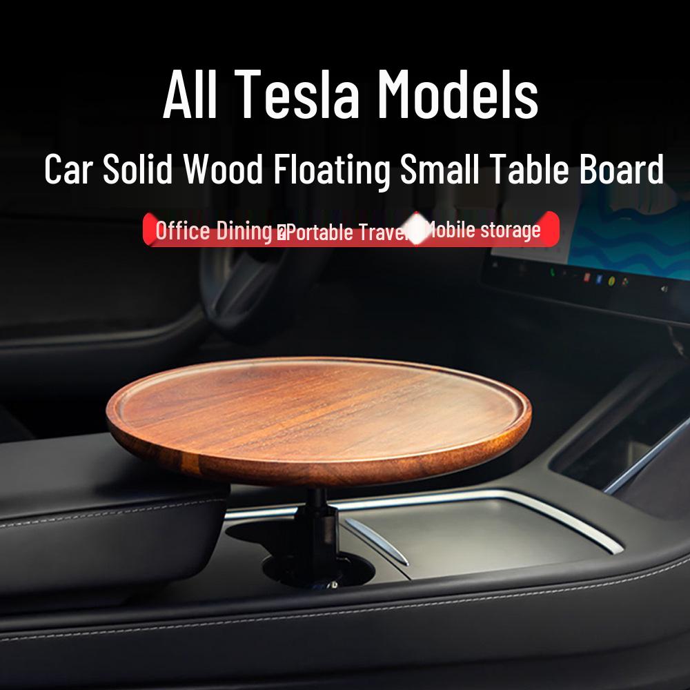 Universal Tesla Car-Mounted Rotating Wood Table for Vehicle Interiors Rotating - 26cm