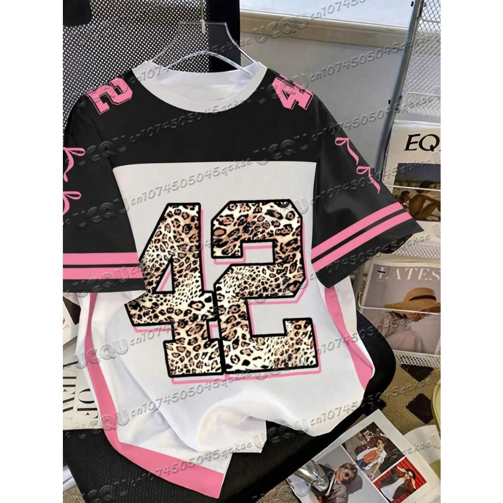 Women's No.23 Digital Printed Knitted T-shirt O-neck