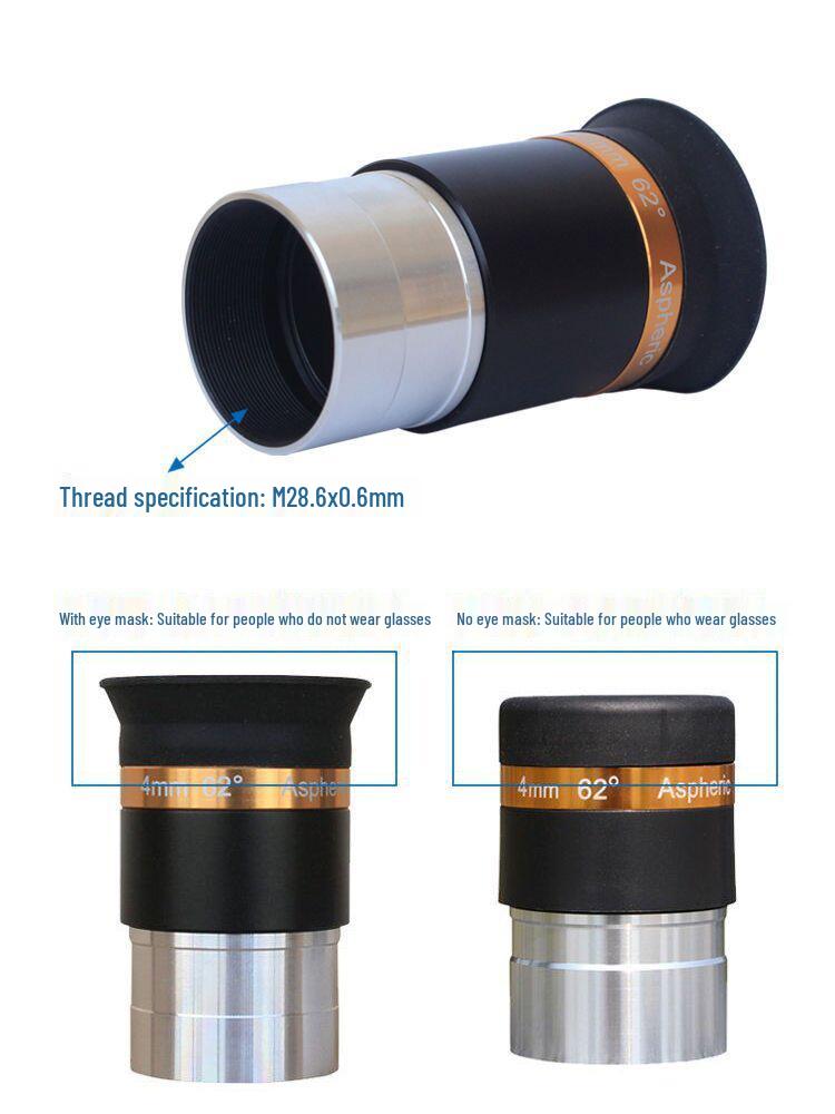 1.25-Inch HD Aspheric Wide-Angle Eyepiece (4-10-23mm, 62°) for Astronomical Telescopes