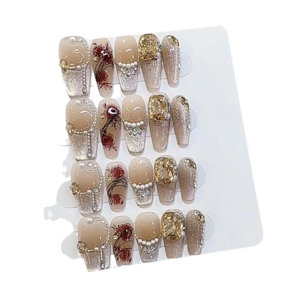 Pure Hand-made Phototherapy Wear Nail Tablets Cat Eye Rose Words Wear Nail Finished Product Reusable Nail Art