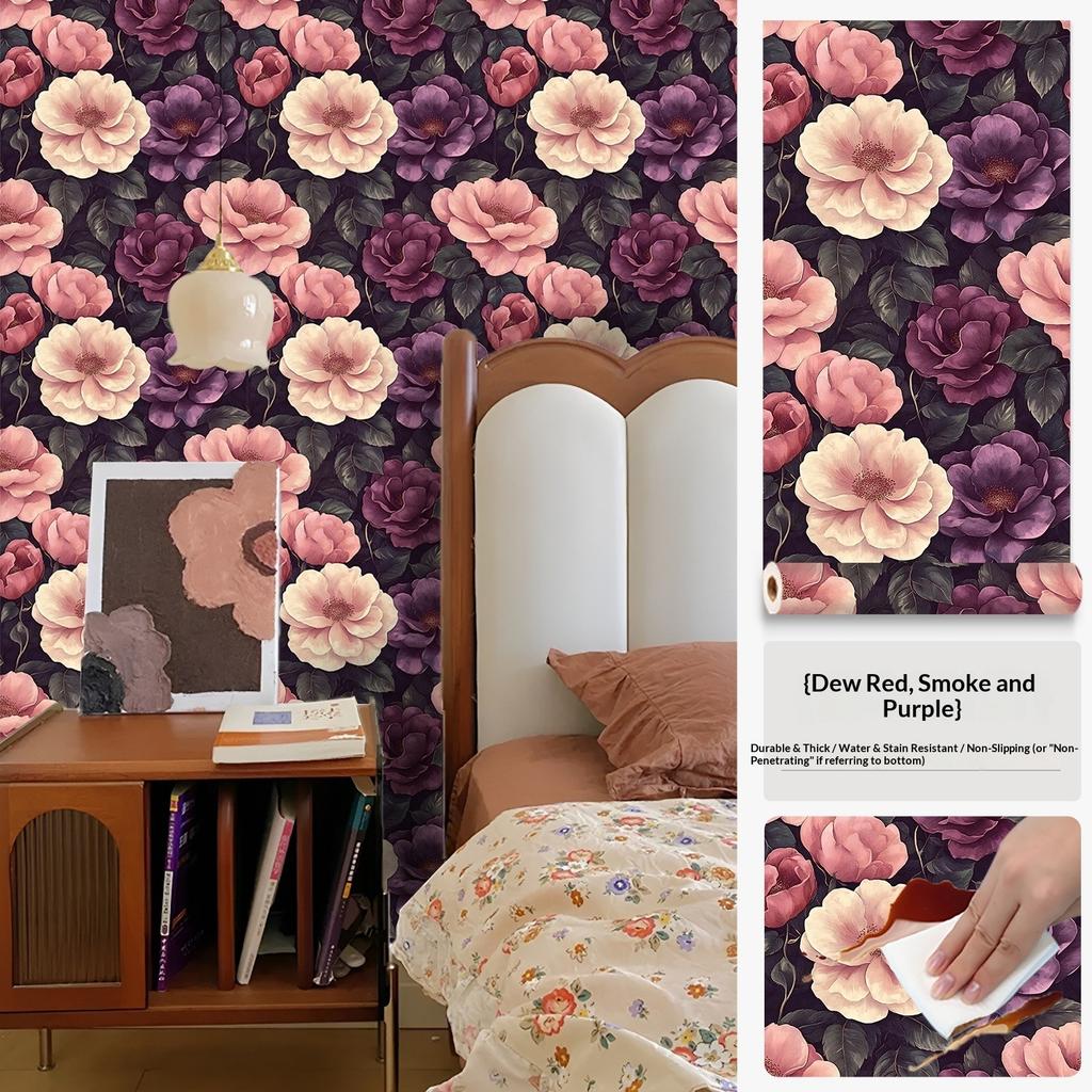 Premium Self-adhesive Wallpaper Flower Retro Pattern Wardrobe Cabinet Door Renovation Wallpaper Renovation Waterproof Furniture Sticker