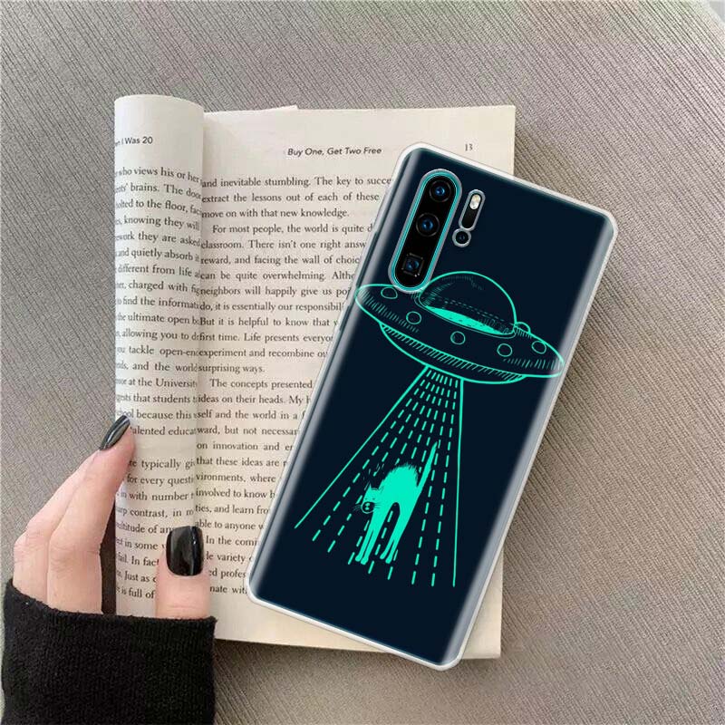 UFO Alien Cat universe Phone Case For Huawei P50 Pro P10 P20 P30 P40 Lite Cover Mate 40 30 20 10 Lite Capa Shell
