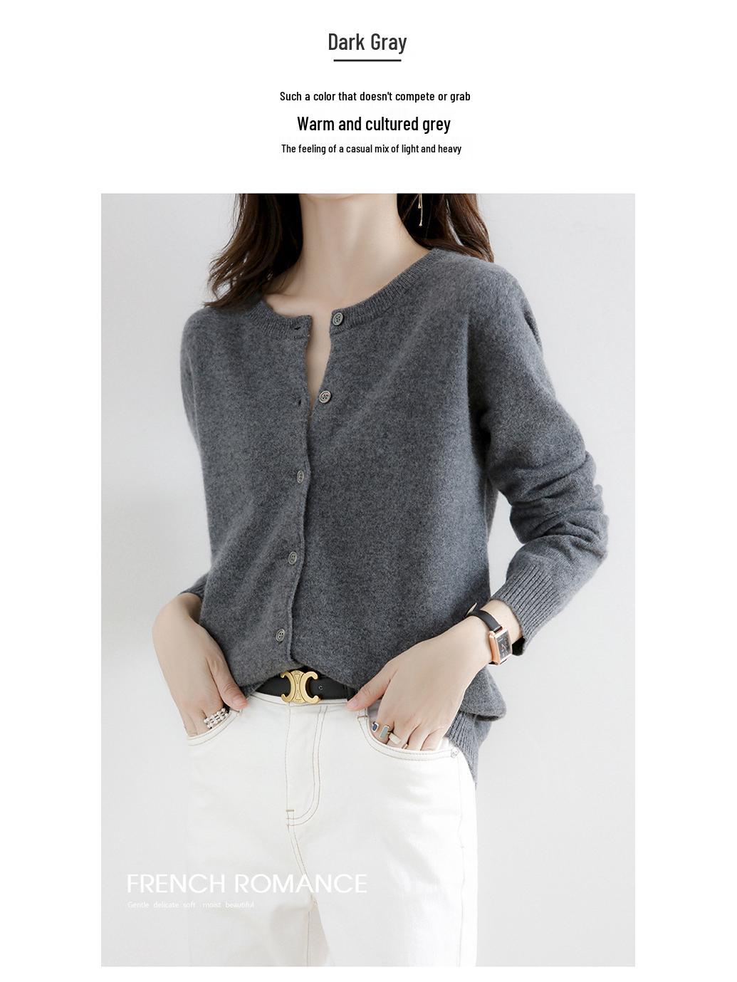 

Жіночий кардиган з кашеміру з круглим вирізом - Осінь/Зима, 100% вовна, В язаний дизайн однотонного кольору S