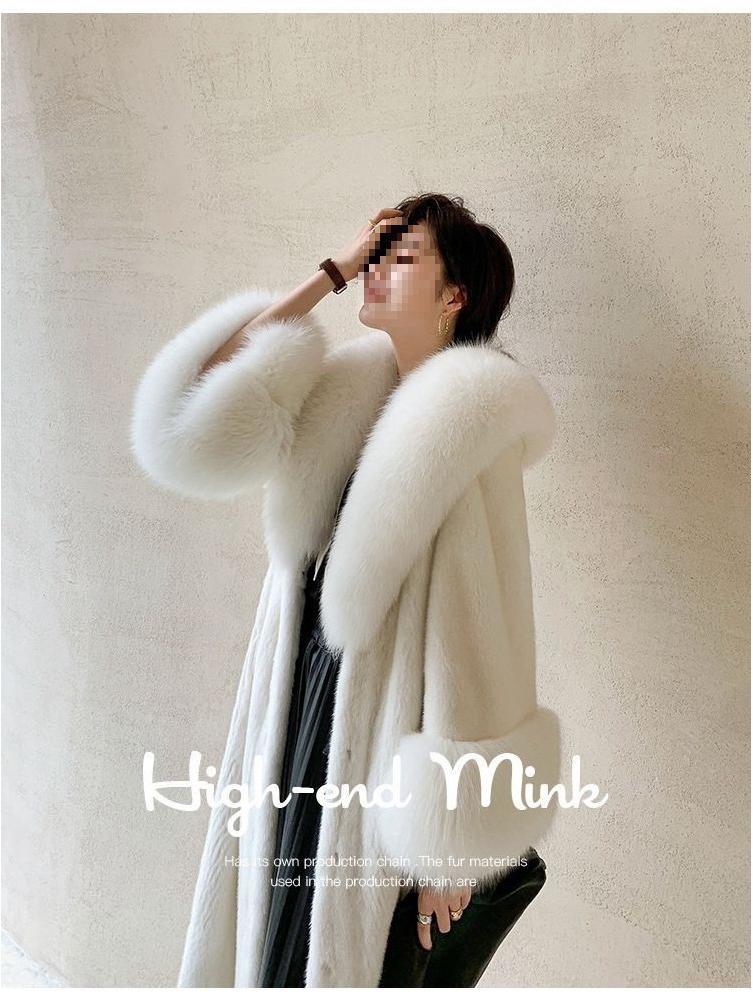 Dámský stylový norkový kabát plus size s límcem z liščí kožešiny