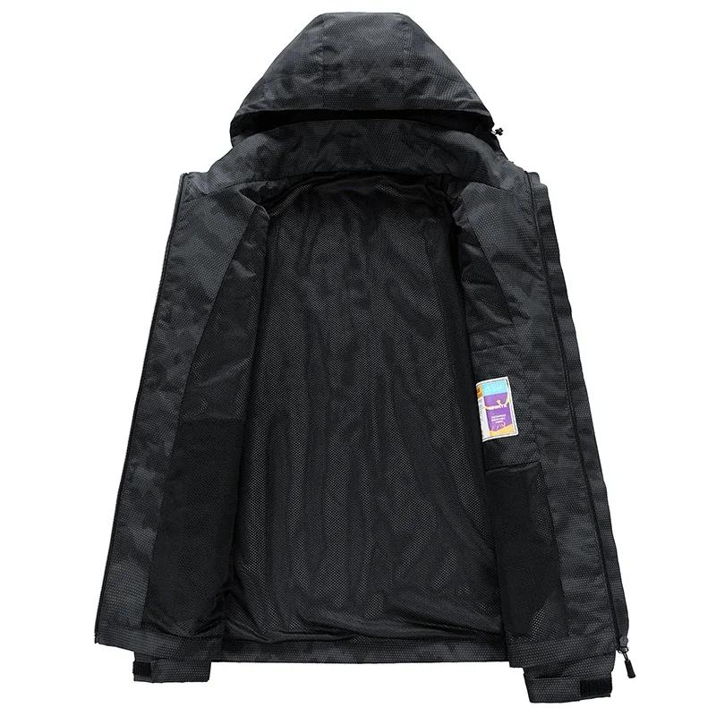 Hooded Hiking Jacket Men Outdoor Bomber Jackets Waterproof Windbreaker Spring Autumn Sports Casual Cargo Jackets Mens Coats