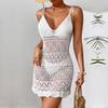 Summer Beach Mini Dress Lady Sexy Deep V Hollow Out Mesh Pullover Women's Knitted Sweaters See Through Casual Slim Sling Dresses
