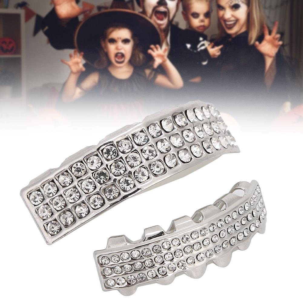 Teeth Set Bling Teeth Accessory Decoration for Halloween Party Hip Hop Show Argent