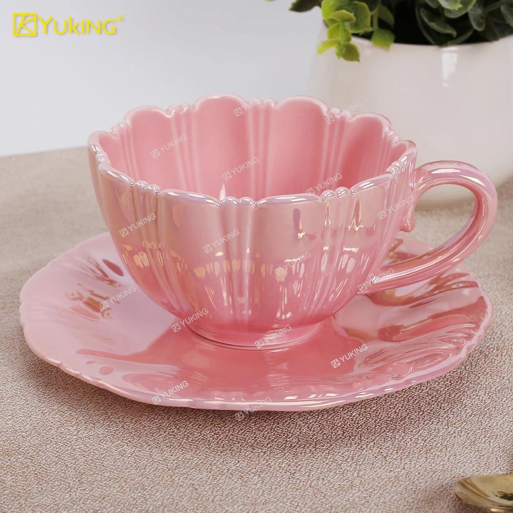 Gorąca wyprzedaż Modne Dziewczęce Popołudniowa Herbata Domowy Płatki Ceramiczny Kubek Filiżanka do Kawy 290ml Luksusowy Ładny Zestaw Filiżanka i Spodek