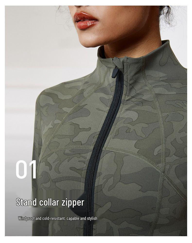 Women's Camouflage Quick-Dry Sports Jacket - Long Sleeve Stand Collar for Running & Yoga