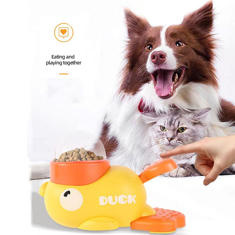 Hund, katt, husdjursmatare, liten gul anka, interaktiv pusselmatningsmaskin för hundar, valp, leksak för att leta efter mat, halkfri botten