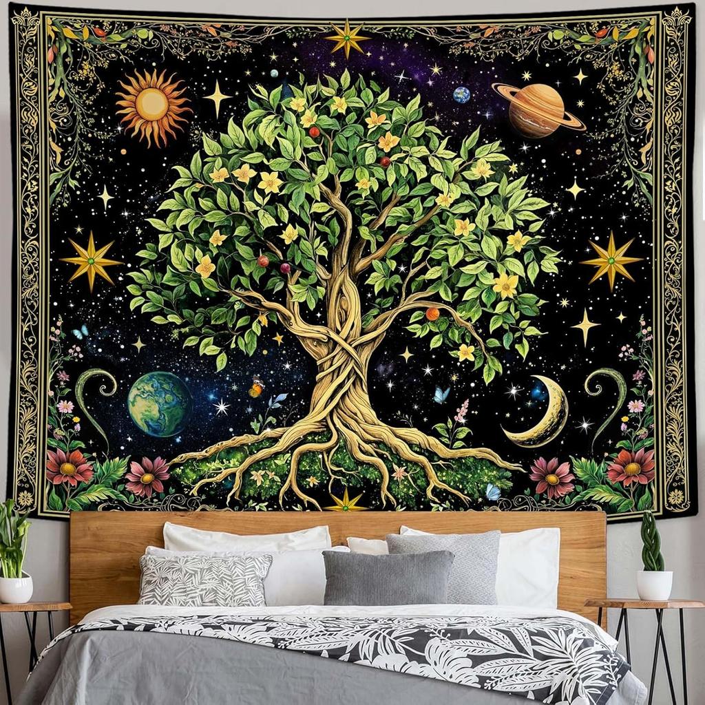 Life Tree Tapestry Retro Bohemian Mandala Tapestry Suitable For Bedroom Decoration With a Retro Style