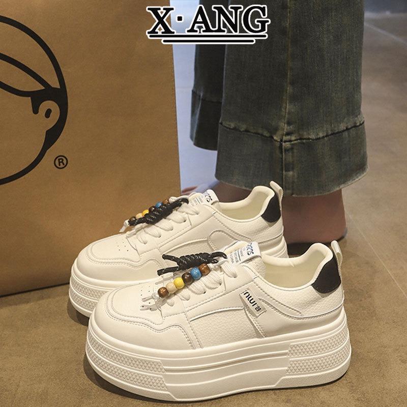 cm height increase small women's shoes leather platform white shoes women's autumn new casual sports board shoes