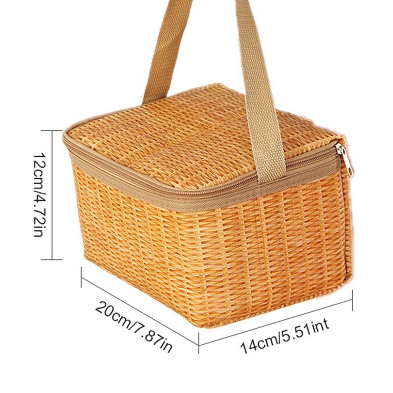 Strohgewebte wasserdichte, isolierte Thermo-Bento-Lunch-Einkaufstasche, Reise-Picknickbox