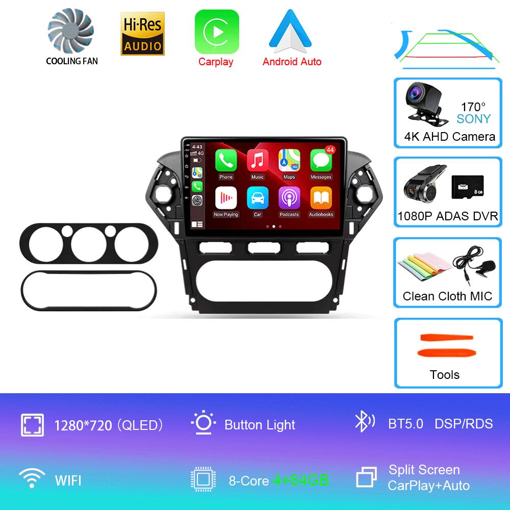 Car Radio Android 14 Carplay Auto For Ford Mondeo 4 Mk4 2010 - 2014 Navigation GPS Multimedia Player Stereo wifi+4G BT Video DVD