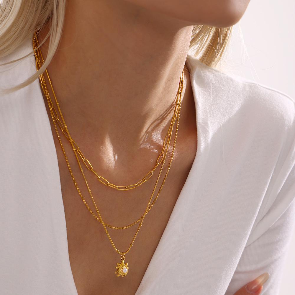 Sunflower Pearl Choker Necklace, 18K Gold-Plated Stainless Steel, Non-Fading Jewelry for Women